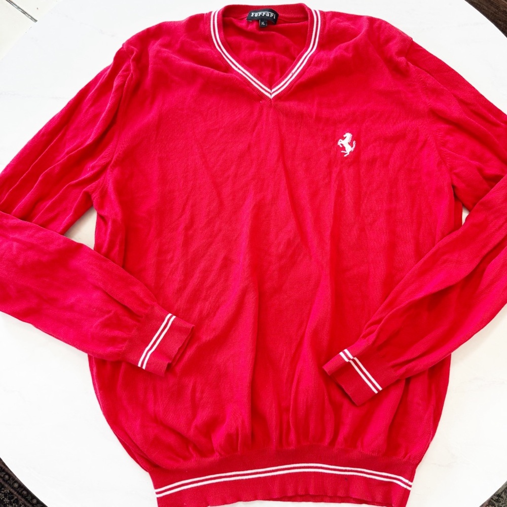 Ferrari V-Neck Sweater in Vibrant Red